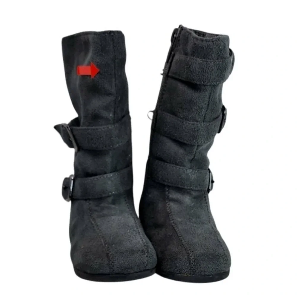 Kids‎ Girls Grey Faux Suede Buckle Zip Tall Boots Toddler Child Size 6